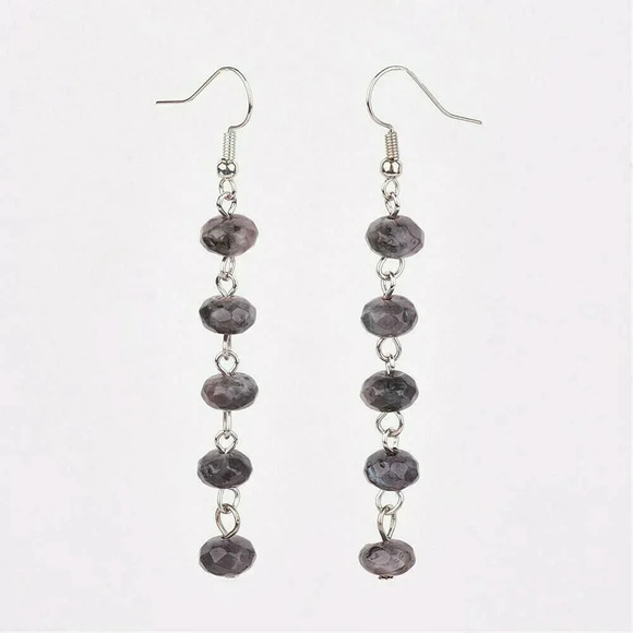 Handcrafted Faceted Labradorite Gemstone Beads Long Dangle Earrings - Picture 1 of 1